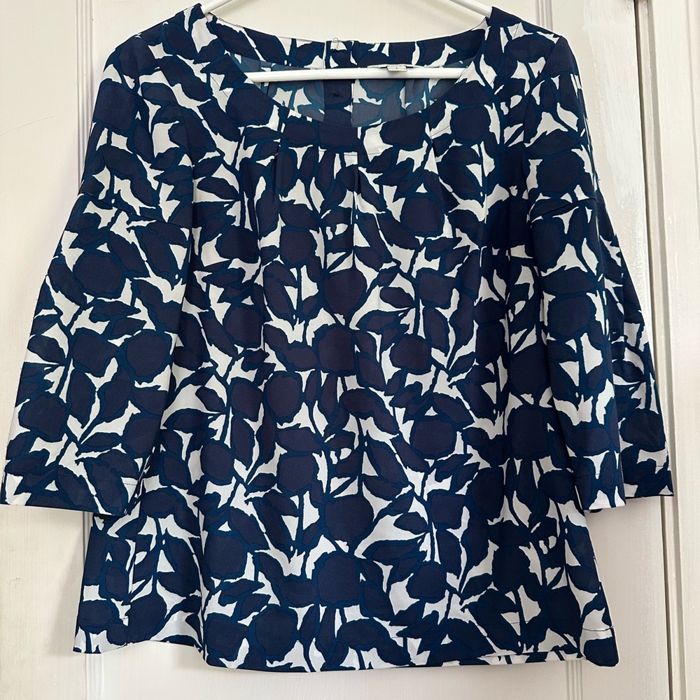 Banana Republic Navy and White Floral Print Blouse
